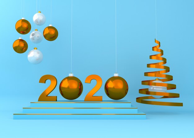 Gelukkig nieuw jaar 2020 creatieve 3d teruggevende illustratie als achtergrond.