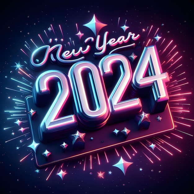 Foto gelukkig nieuw jaar 2024 3d tekst effect foto