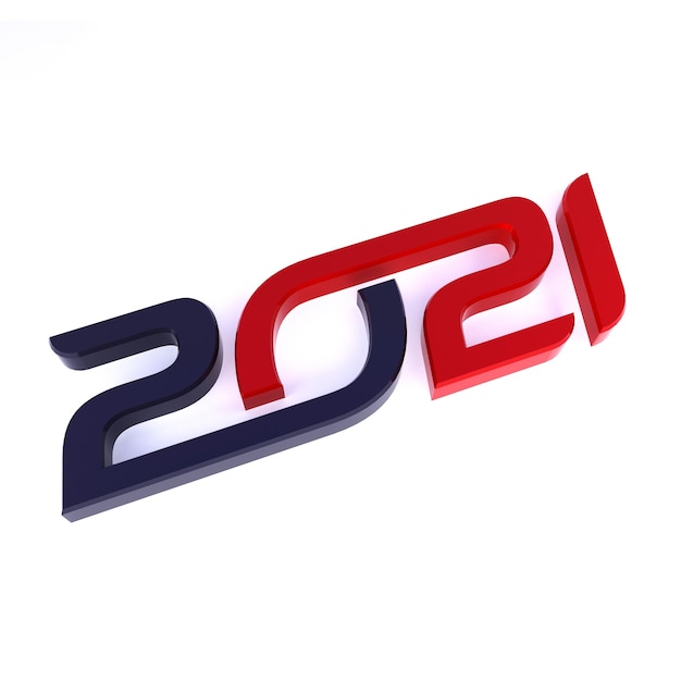 Foto gelukkig nieuwjaar 2021 viering 3d tekst. rode 2021 nummer kalendersjabloon
