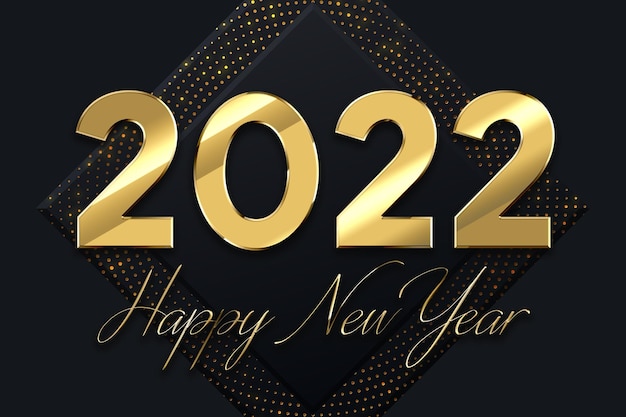 Gelukkig nieuwjaar 2022 tekstontwerp. Groet illustratie met gouden cijfers. Gelukkig Nieuwjaar 2022 wenskaart en posterontwerp.