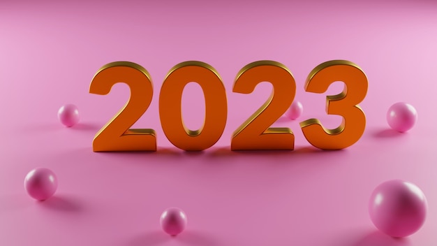 Foto gelukkig nieuwjaar 2023 decoratie achtergrond, nieuwjaar 2023 tekst, 3d rendering illustratie