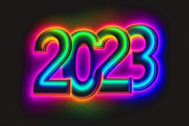 Gelukkig nieuwjaar 2023 in neonkleuren.