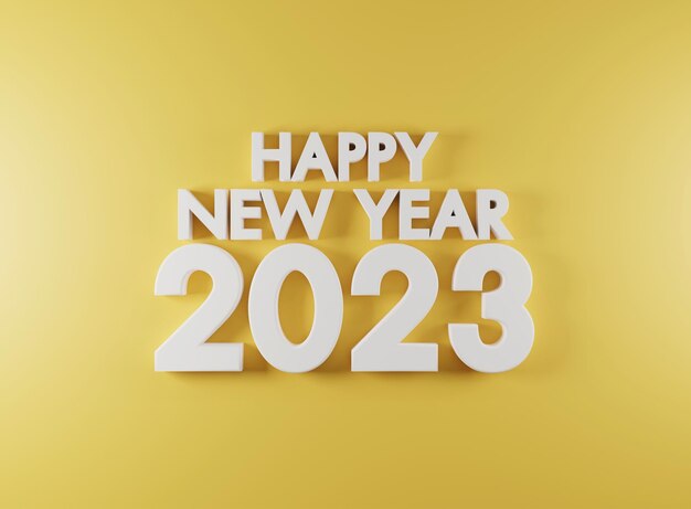 Gelukkig nieuwjaar 2023. Nieuwjaar 2023 met 3D-nummer. 3D-weergave.