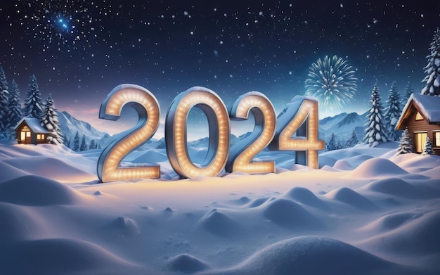 gelukkig nieuwjaar 2024 en sneeuwachtergrond