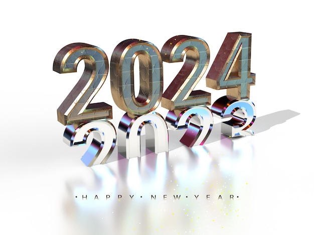 Gelukkig Nieuwjaar 2024 gouden tekst effect banner ontwerp 3d