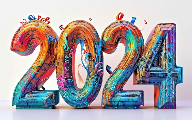 Gelukkig Nieuwjaar 2024 in 3D Text