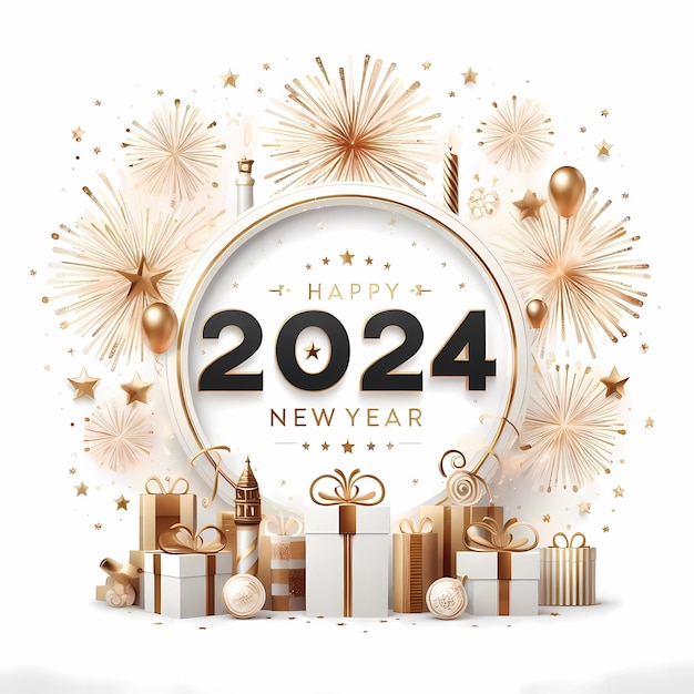 Gelukkig nieuwjaar 2024 met witte achtergrond