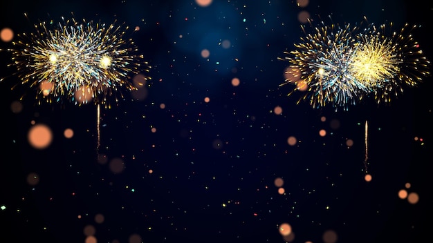 Gelukkig nieuwjaar 2024 Viering concept tekst bokeh deeltje confetti sprankelend vuurwerk achtergrond