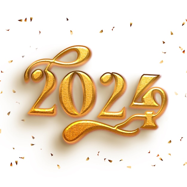 Gelukkig nieuwjaar 2024 witte en gouden cijfers op witte achtergrond vakantie groetkaart