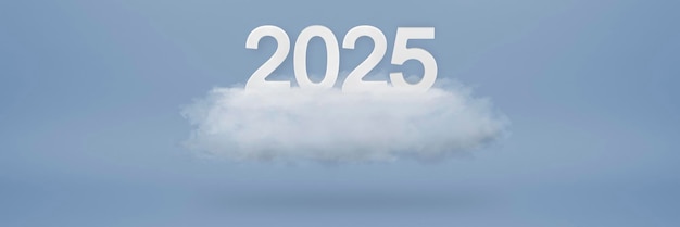 Gelukkig nieuwjaar 2025 groet sjabloon feestelijke 3d banner met witte nummers 2025 op witte wolk en blauwe achtergrond feestelijke posterkalender of banner ontwerp