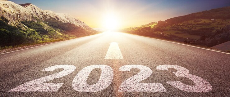 Foto gelukkig nieuwjaar achtergrond succesvolle start van het jaar 2023