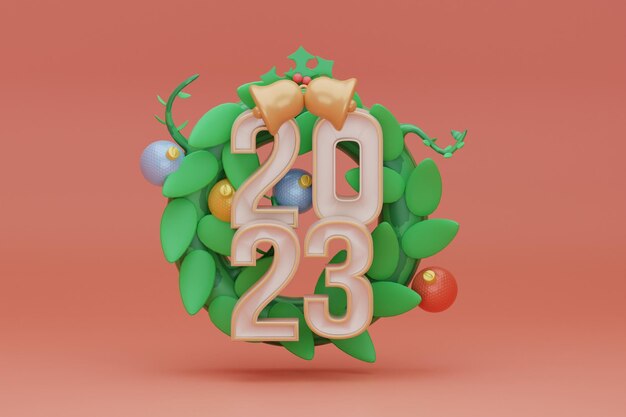 Gelukkig Nieuwjaar bouqet en grijs hekje 2023 Merry Christma feestelijke bouqet 3D-rendering