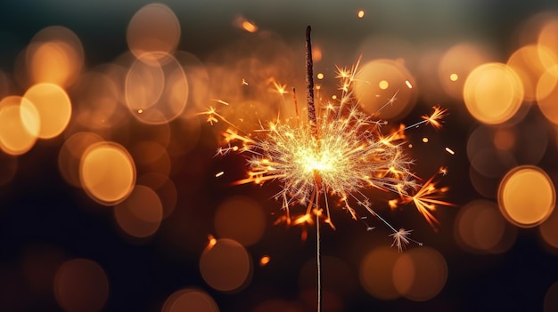 Foto gelukkig nieuwjaar brandende vonk met bokeh licht achtergrond genereren ai