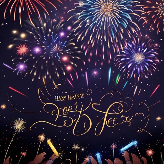 Gelukkig nieuwjaar vuurwerk confetti achtergrond beelden collecties schattige behang ai gegenereerd
