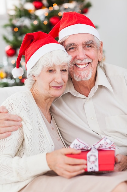 Gelukkig paar op de bank bij Kerstmis