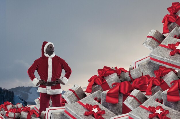 Gelukkig Santa afbeelding. Kerstconcept. Gemengde media