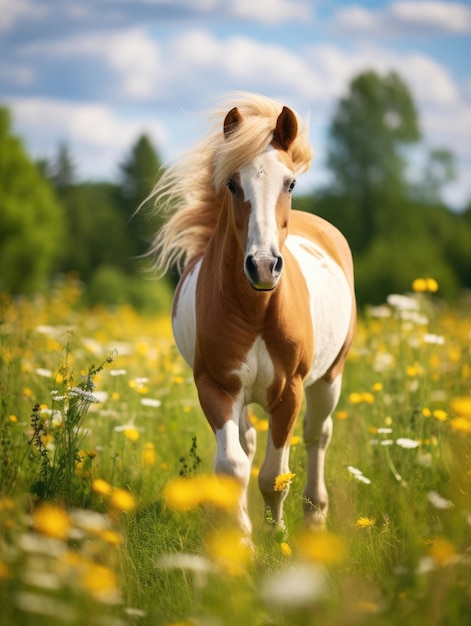 Gelukkig schattig paard op een zomerdag