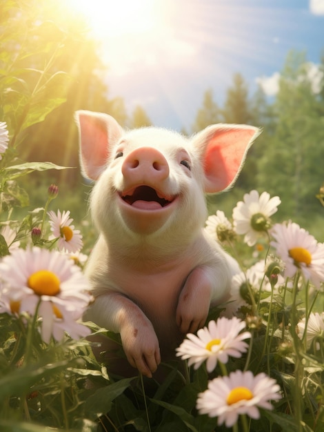 Foto gelukkig schattig varken op een zomerdag