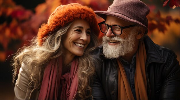 gelukkig senior paar wandelen in de herfst