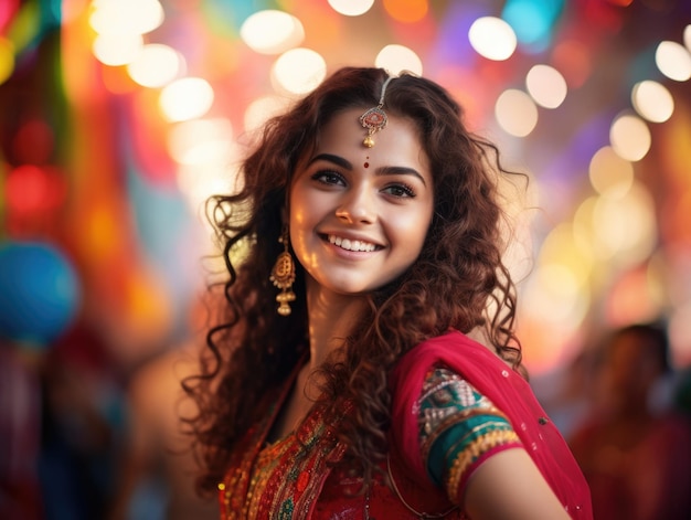 Gelukkig Teej festival Indiase kleurrijke vrouw