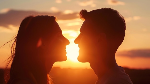 Foto gelukkig verliefd paar bij zonsondergang