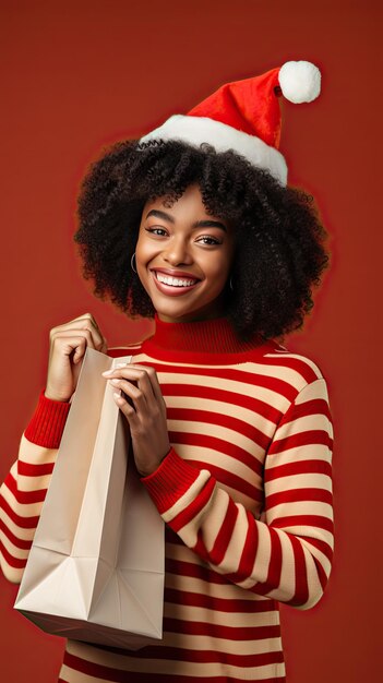 Gelukkig zwarte vrouw winkelen in Kerstmis