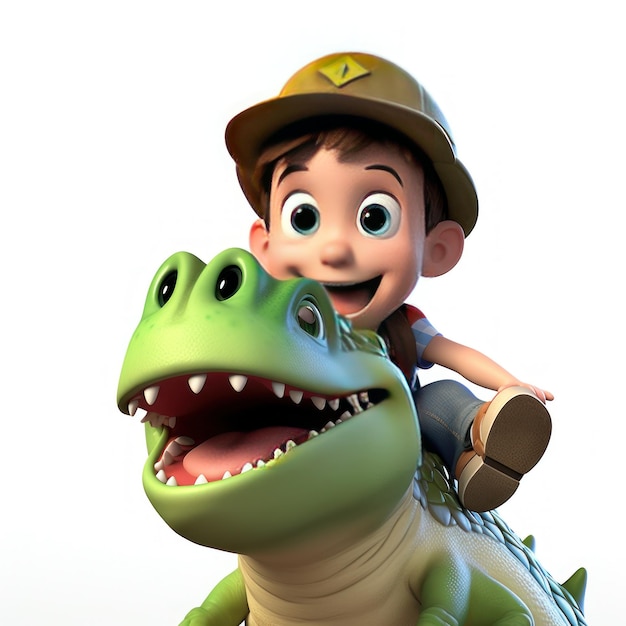 gelukkige 3d jongen rijdende dinosaurus scène