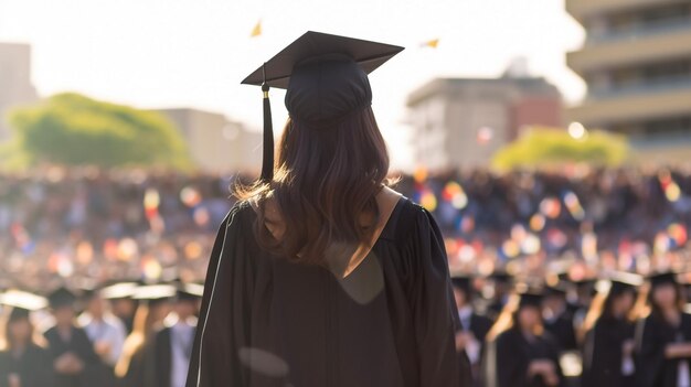 Gelukkige afgestudeerde in de jurk heeft een diploma van afstuderen