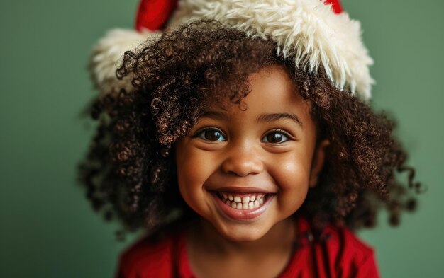 Gelukkige Afro-Amerikaanse baby met een kerstmanhoed op de achtergrond van Kerstmis