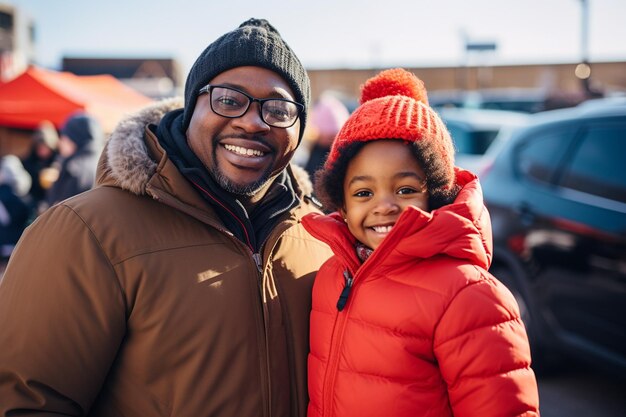 Gelukkige Afro-Amerikaanse vader en dochter genieten van de sneeuwgeneratie door Ai