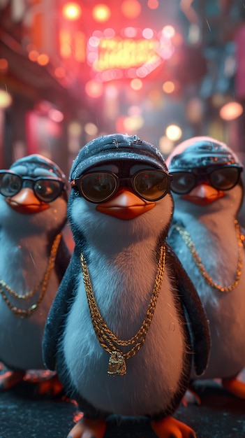 Foto gelukkige arctische pinguïn met glinsterende ogen met schattige uitdrukkingen en bewegingen