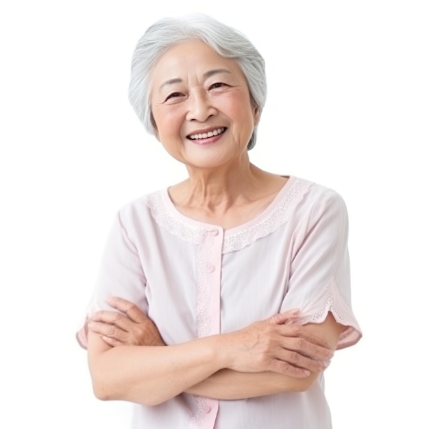 Gelukkige Aziatische oude vrouw geïsoleerd
