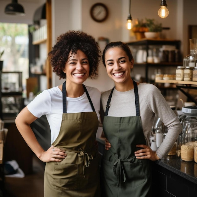 Gelukkige café eigenaar staande met collega bij koffie sho