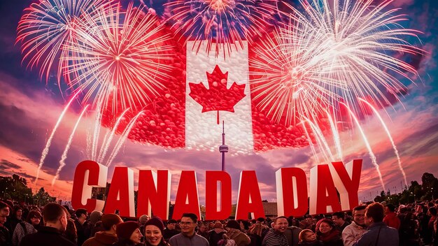 Gelukkige Canadese Dag banner voor Canada dag vuurwerk achtergrond