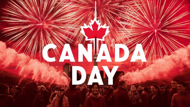 Gelukkige Canadese Dag banner voor Canada dag vuurwerk achtergrond