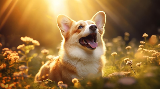 Gelukkige Corgi-hond Balans en meditatie