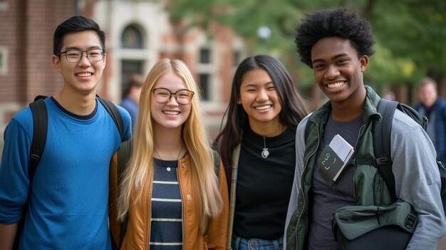 Foto gelukkige diverse groep universiteitsstudenten