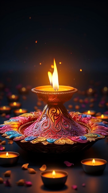 Gelukkige Diwali achtergrond met festival van licht kleurrijke banner sjabloon ontwerp decoratieve diya lamp