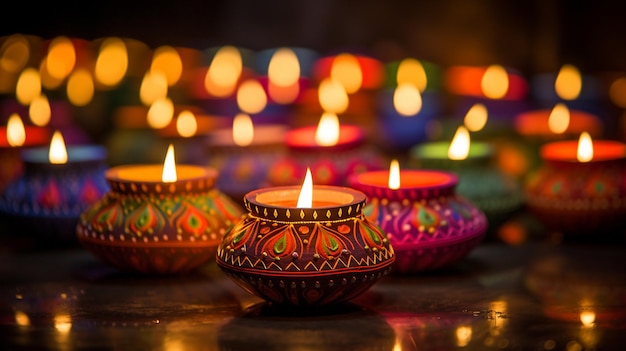 Gelukkige diwali decoratieve diya traditionele feestviering achtergrond