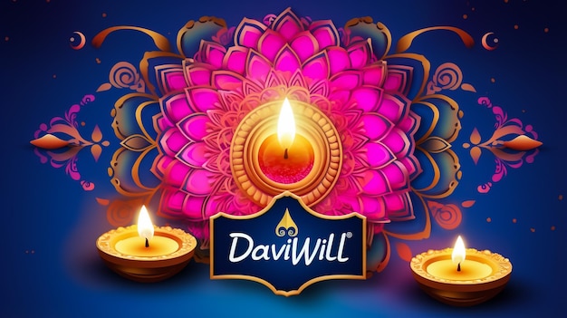 gelukkige Diwali-groeten Rangoli-decoratie met Diya of lamp vectorillustratieontwerp