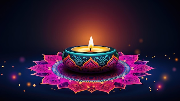 Gelukkige diwali-illustratie Feestelijk diwali-ontwerp met lamp gouden lichten kleurrijke achtergrond