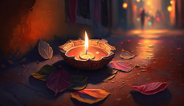 Gelukkige Diwali Illustratie van Diwali Diya generatieve ai