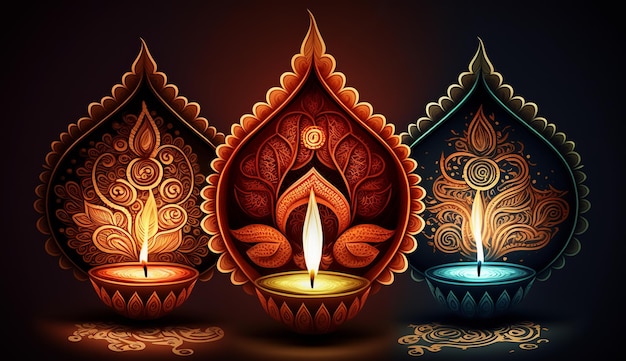 Gelukkige Diwali Illustratie van Diwali Diya generatieve ai