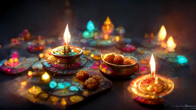 Gelukkige diwali Indiase festivalachtergrond met kaarsen