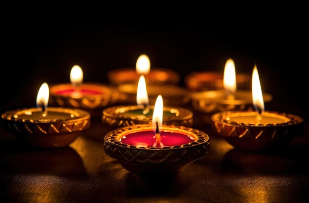 Foto gelukkige diwali met diya generative ai