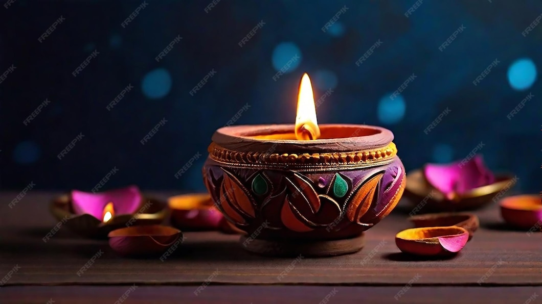 Gelukkige diwali of deepavali traditioneel indiase feest met klei diya