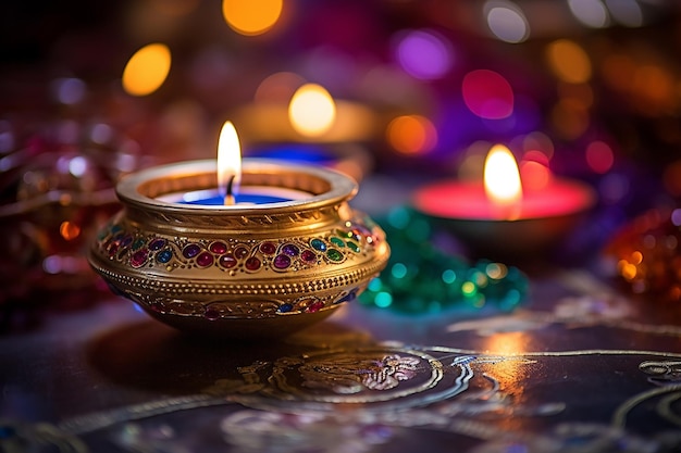 Gelukkige Diwali olie lamp op bokeh achtergrond blank behang