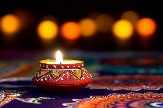 Gelukkige Diwali olie lamp op bokeh achtergrond blank behang