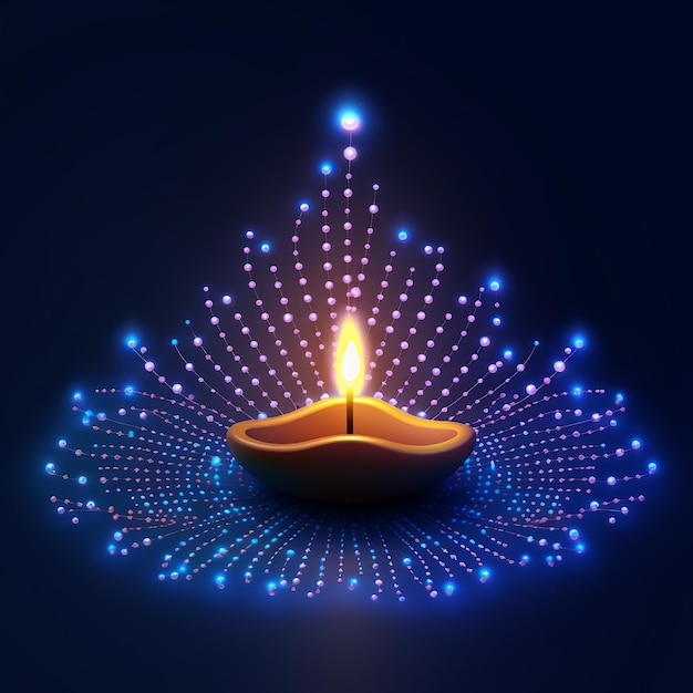 Gelukkige Diwali Veelhoekige technologie Diwali Diya achtergrond Laag poly blauw