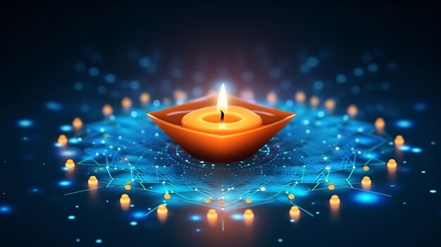 Gelukkige Diwali Veelhoekige technologie Diwali Diya achtergrond Laag poly blauw